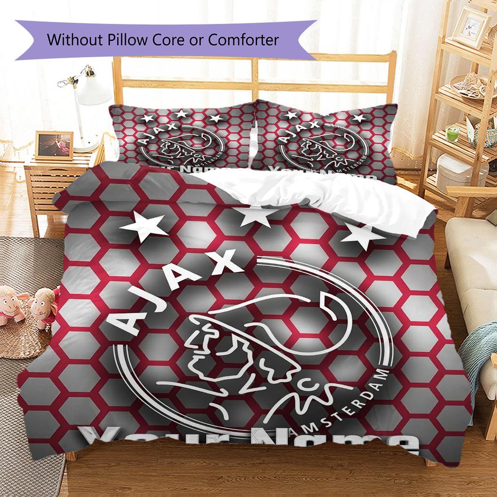 AFC Ajax Custom Name Pattern Bedding,Quilt Set Quilt Cover Pillowcase Home Birthday Gift(1 * Duvet Cover + 2 * Pillowcase, Without Core)