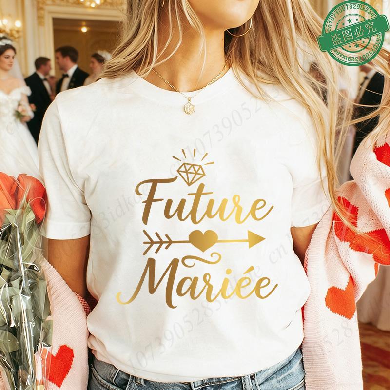 French Bachelorette EVJF Party T-Shirts Future Bride Team Gold Foil Print Women Clothing Short Sleeve Tees for Bridal Shower