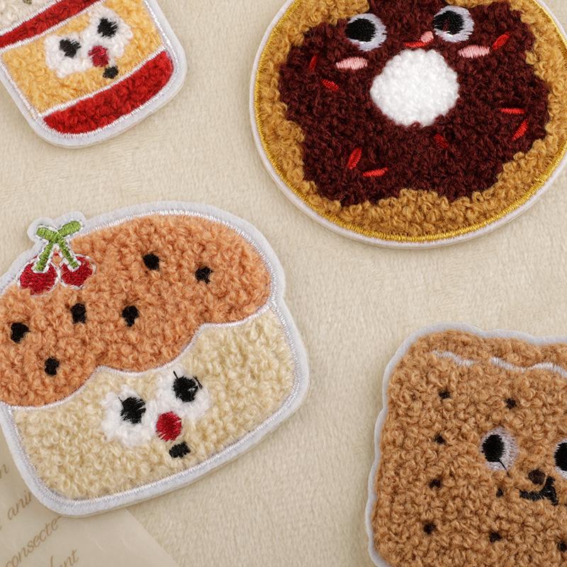 Self Adhesive Biscuits French Frie Patch For Clothing Iron On Embroidered Fabric Badge Patch Diy Apparel Accessories