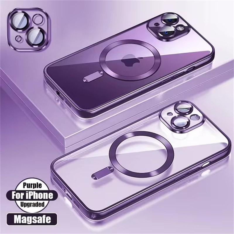 Luxusní pokovovací silikonový TPU průhledný kryt pro iPhone 16 15 14 13 12 11 Pro Max Plus Magsafe Magnetic Lens Film Protect Cover