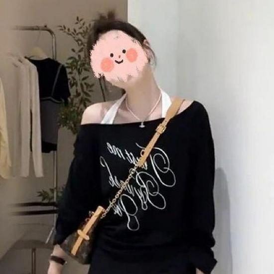 2025 Korean Chic Slim Halter Off-Shoulder Long-Sleeve Women s Top Small чёрный