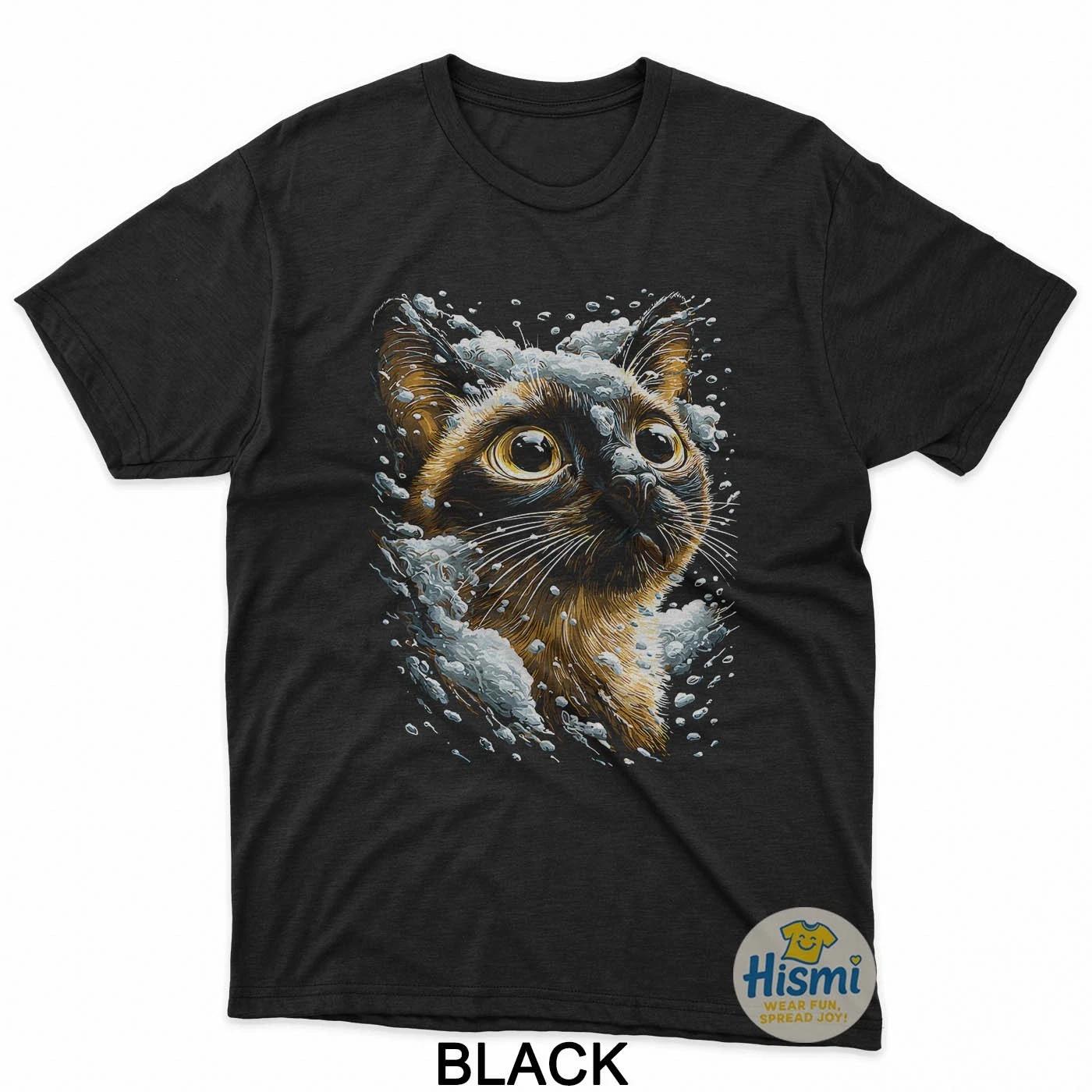 Snowy Siamese Cat With Snow And Snowflakes Winter Kitty T-Shirt 4XL