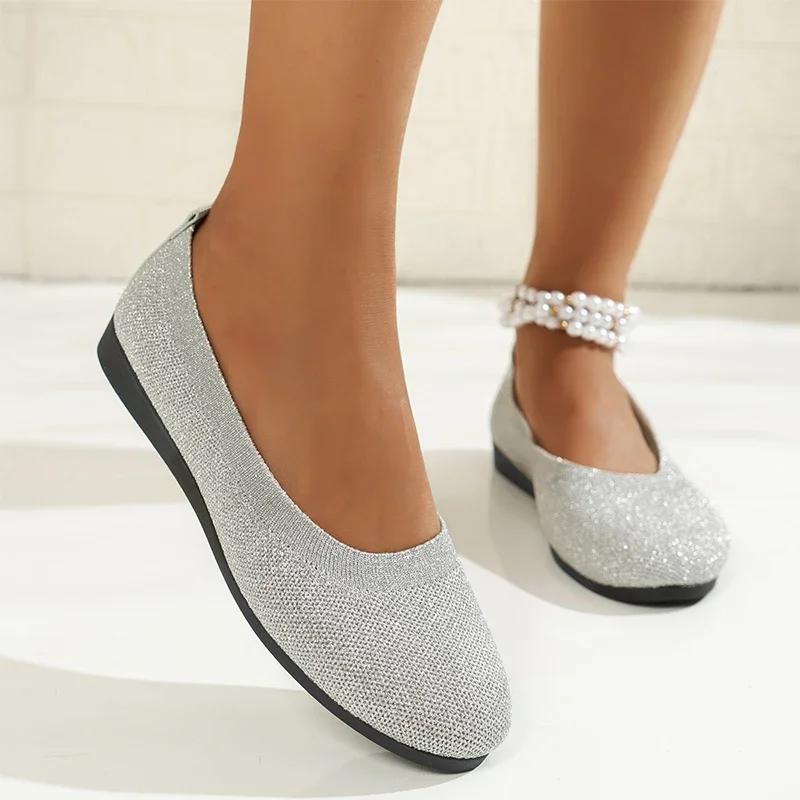 Fashion Flats Knitting Women Shoes Shallow Sadnals 2024 Fashion Walking Autumn Casual Loafers Shoes Classic Cozy Dress Femme Zapatos