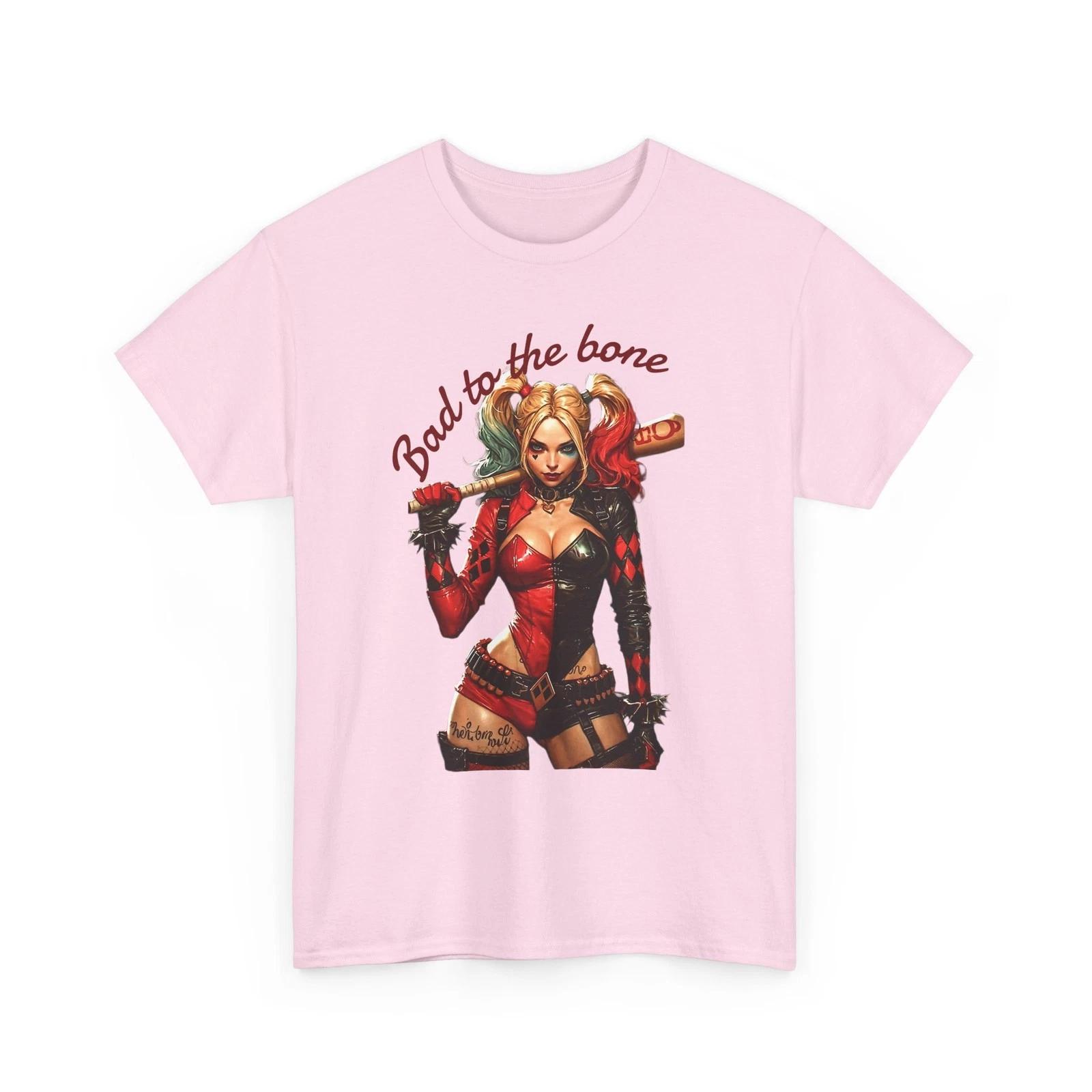 

100% Cotton T-shirt Mens Tees Top Harley Quinn Bad to the bone 100% cotton multicolor S