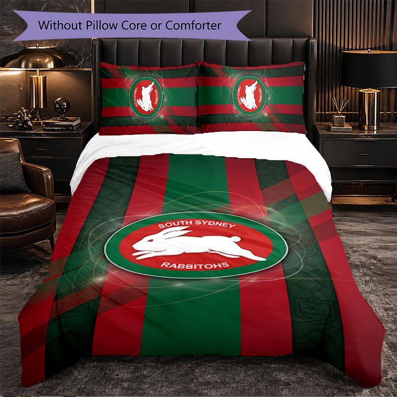 South Sydney Rabbitohs Modello Microfibra Set Biancheria da Letto 3 Pezzi Decorazione Copripiumino per Camera da Letto Uso Domestico