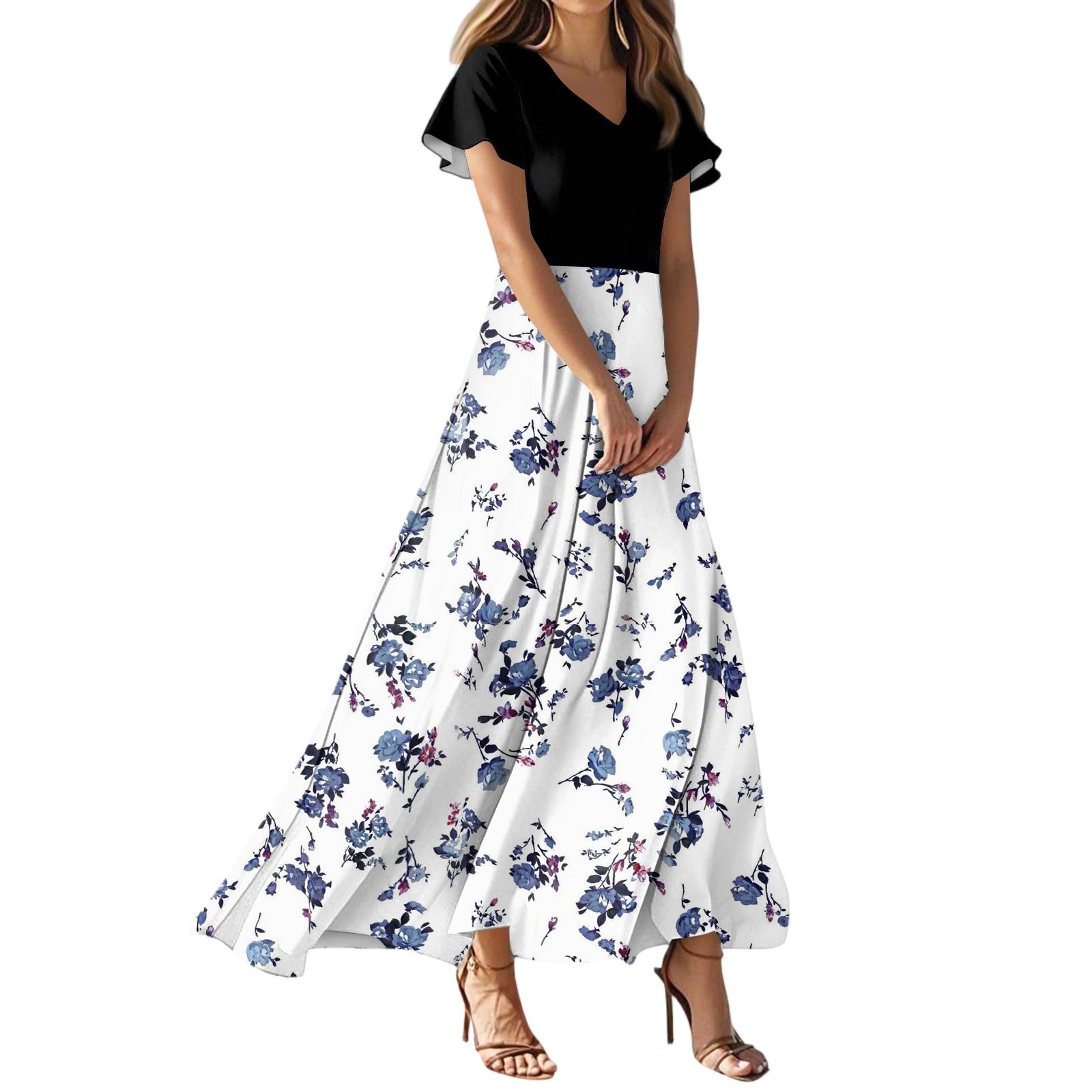 

Женское летнее повседневное модное платье с цветочным принтом и V-образным вырезом с коротким рукавом XL