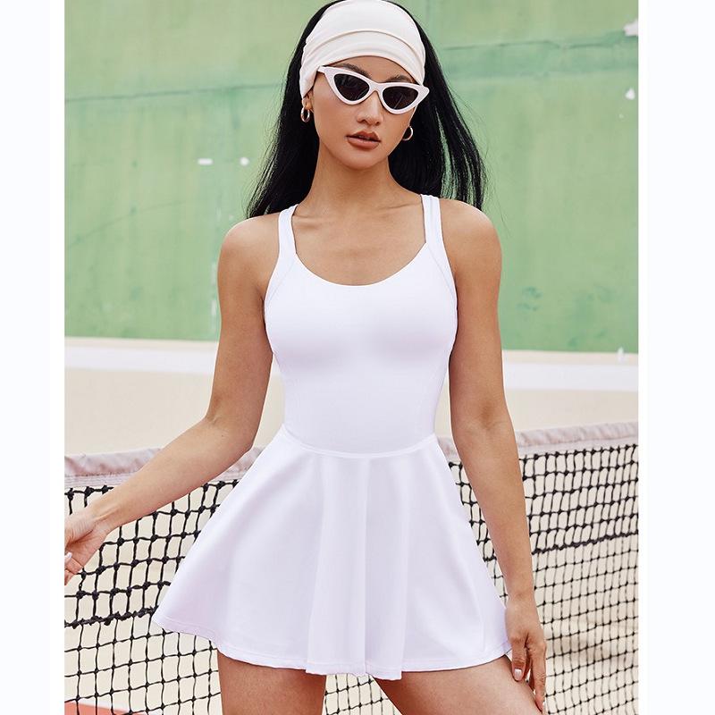 

Спортивный костюм из двух частей высокого класса: теннисная юбка и комбинезон с открытой спиной для фитнеса и йоги Medium