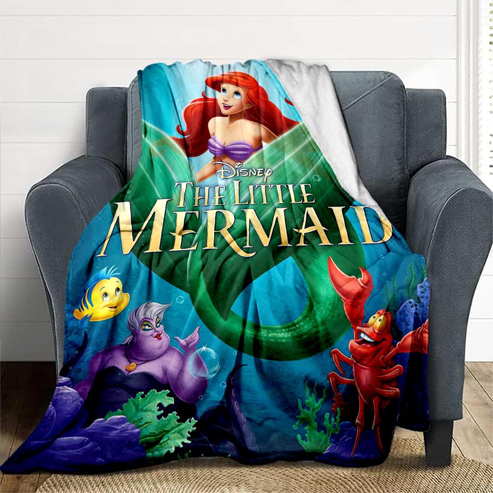 1pc, The Little Mermaid Happy Ariel Blanket Seasonal Gift for Friends, Living Room, Travel, Camping, Car Blankets