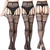 Womens Pantyhose Black Hollowed Lace Fishnet Patterned Tights Sexy Sheer Luxury Thigh High Socks Garter One-Piece Bodystockings