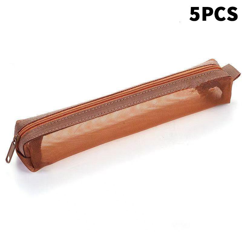 5Pcs Vintage Solid Color Mesh Pencil Case Portable Stationery Storage Pouch School Stationery Supplies Student Gifts