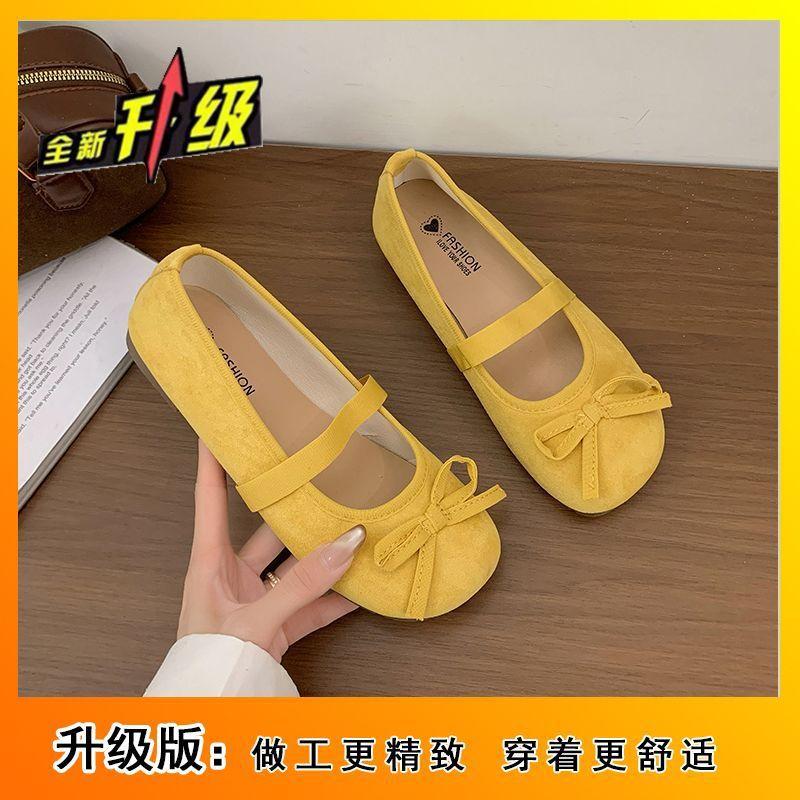 Französische Mary Jane Schuhe mit flachem Ausschnitt Damen 2025 Frühling und Sommer Schleife Ballerinas Damen Oberbekleidung Temperament flache Schuhe