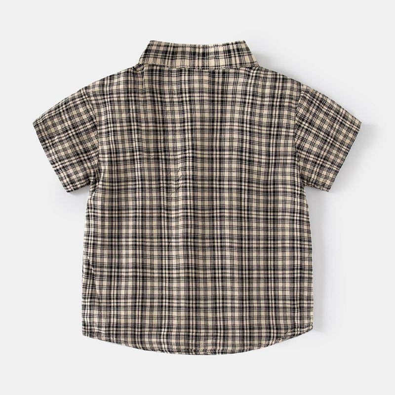 Children's Clothing Summer Boys' Stand Collar Short Sleeve Plaid Shirt Kids Casual Pocket Shirt Baby Boys' Half Sleeve Tops