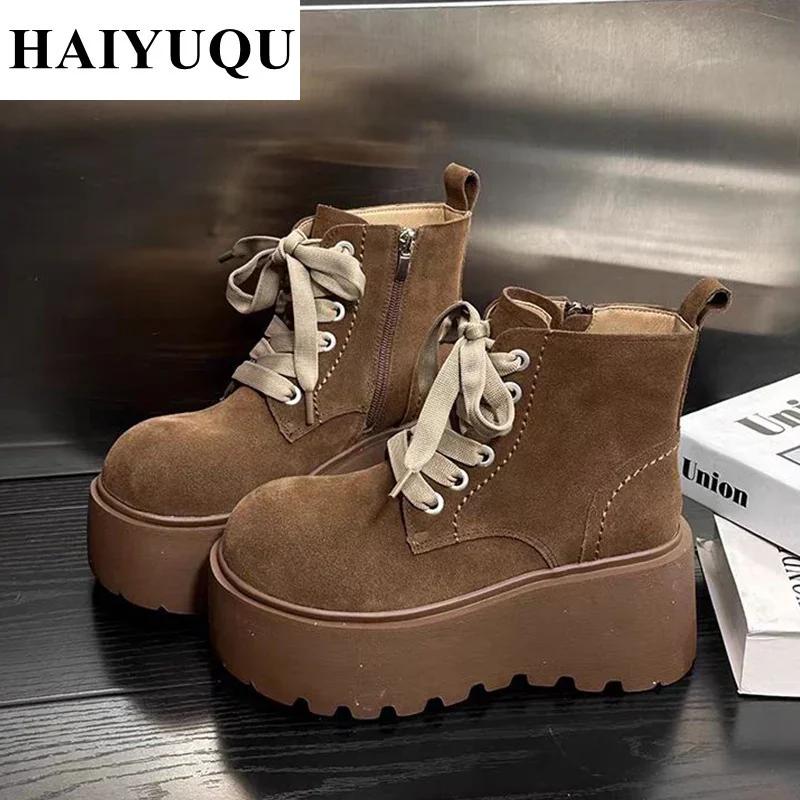 Platform High Heels Women Ankle Boots Lace Up Suede Shoes Designer Winter New Goth Shoes Trend Fashion Pumps Botas Mujer