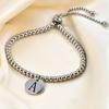 Adjustable Stainless Steel Bead Bracelet With Engraved 26 Letters Geometric Charm 3mm Round Beads Unisex Jewelry