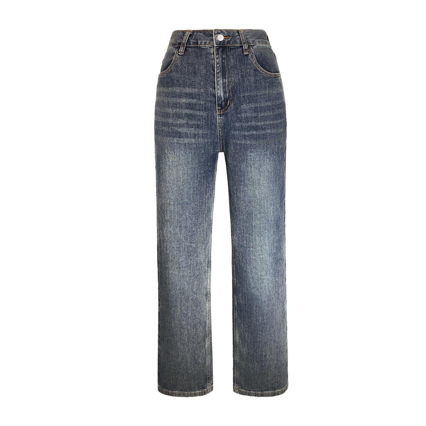 

Женские джинсы больших размеров с высокой посадкой, широкими штанинами и зауженные - Лето 2025, стройнящие брюки прямого кроя 3XL (130-145 jin)