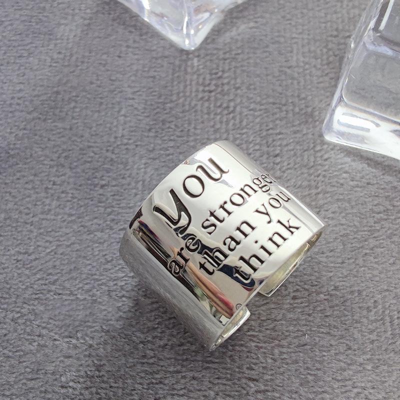 

Korean S925 Sterling Silver Vintage Trendy Open Metal Letter Ring for Women