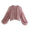 2026 Womens Long Sleeve Printed Bubble Shirt Loose Fit Stand Collar Streetwear Top