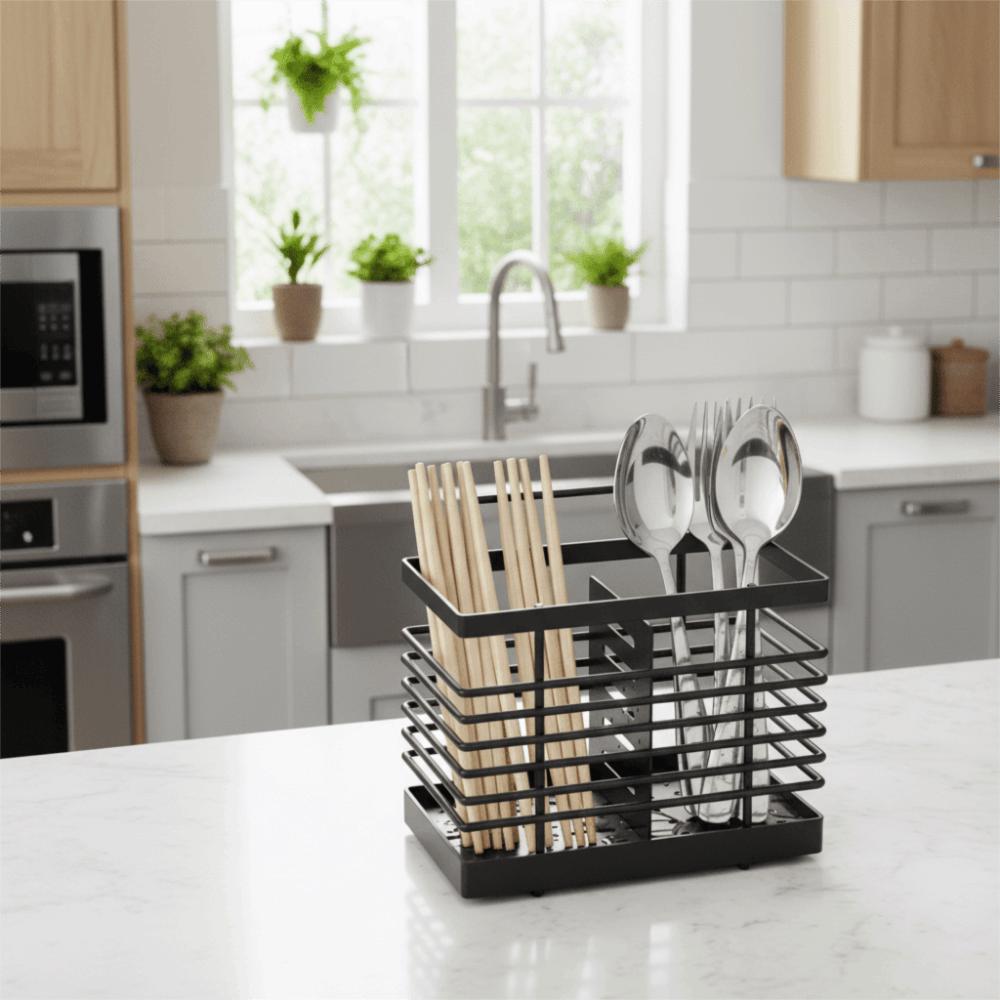 Lehký box na hůlky Nerezový košík na odkapávání příborů Držák na příbory pro domácnost