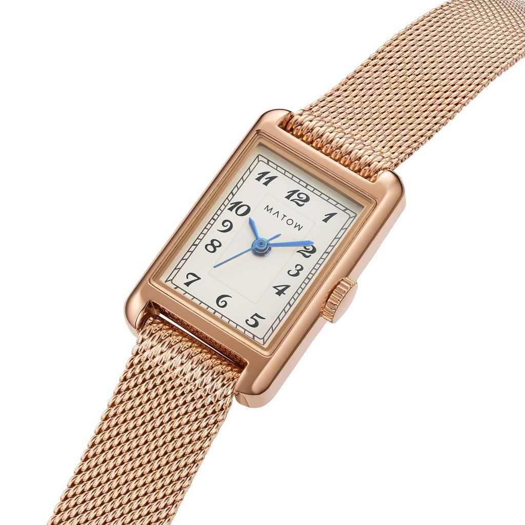 Autorisierter Händler [MATOW] Damenarmbanduhr mw004008 [Tsuki Oborozuki] Rechteckig Roségold Mesh Arabisch