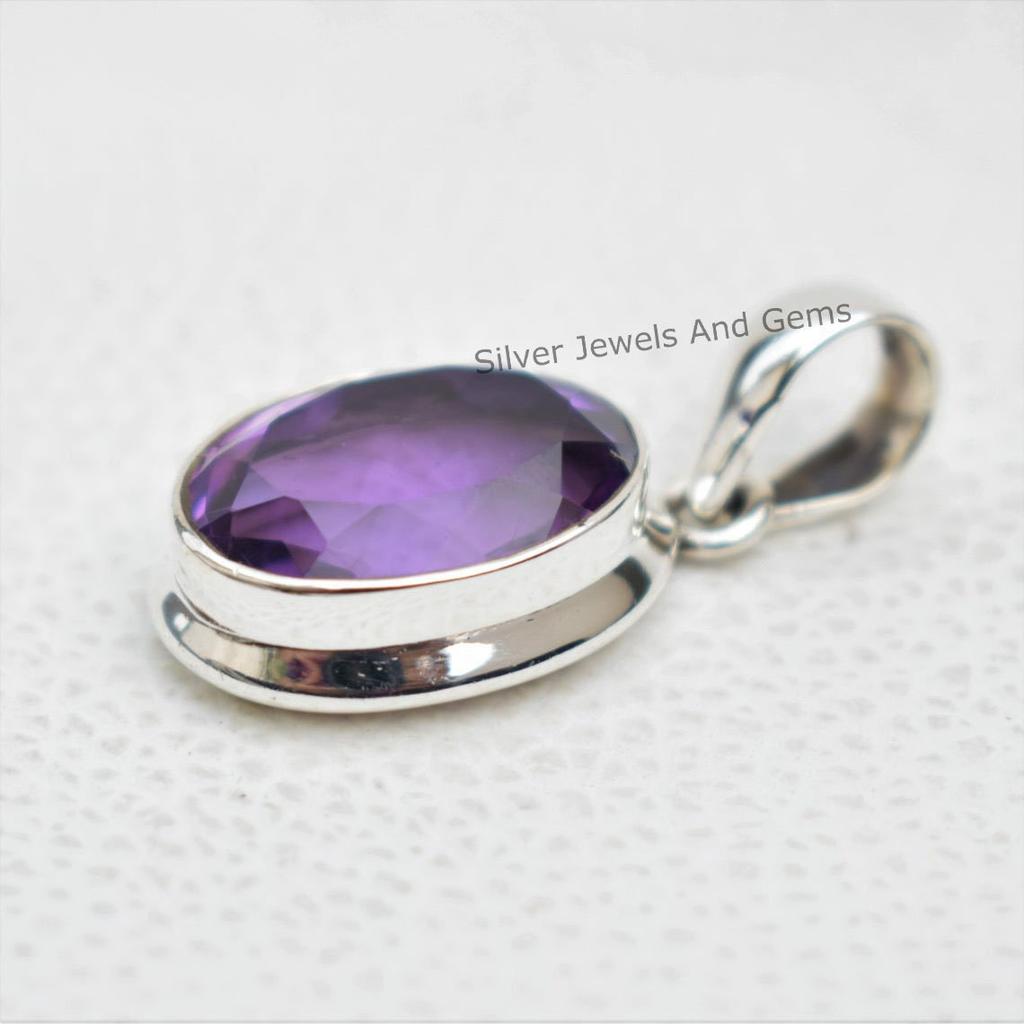 Natural Amethyst Pendant-Handmade Silver Pendant-925 Sterling Silver Pendant-Oval Amethyst Pendant-Gift for her-Anniversary Pendant