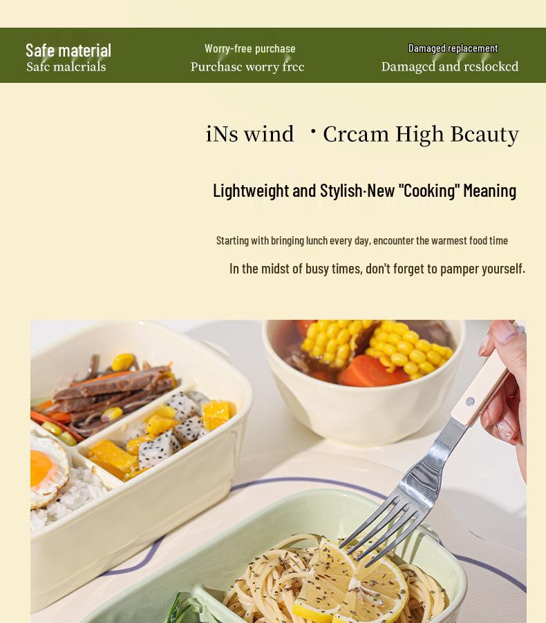 Ceramic Divided Lunch Box with Lid – Microwave Safe Bento Box for Students and Office Workers