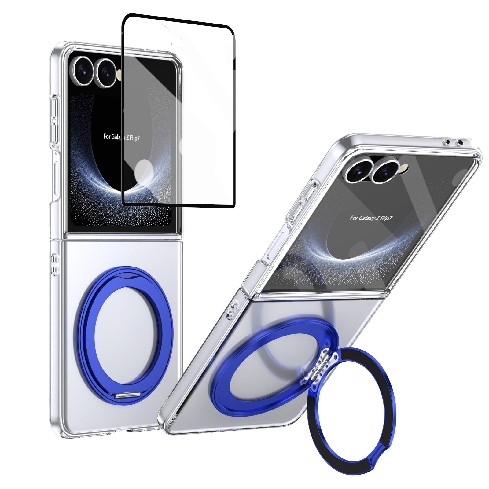 

360 Swivel Magnetic Clear Phone Case For Samsung Galaxy Z Flip 7 6 5 4 3 Shockproof For Magsafe kickstand Screen Protector Cover Galaxy Z Flip5 синій