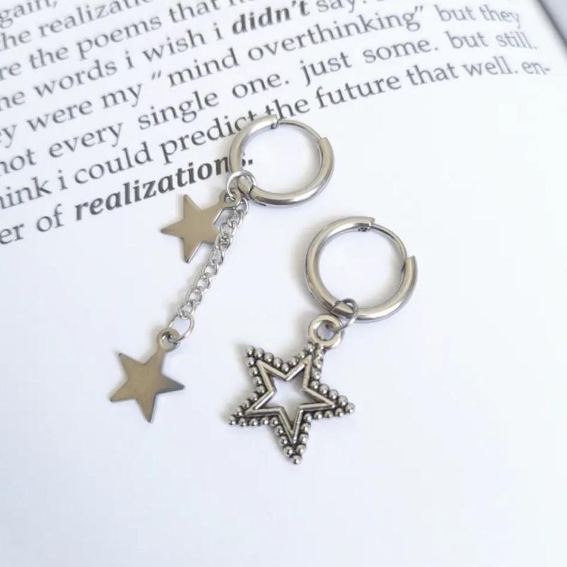 Gothic Punk Style Earrings Metal Drop Earrings Silver Color Star Crosses Pendant