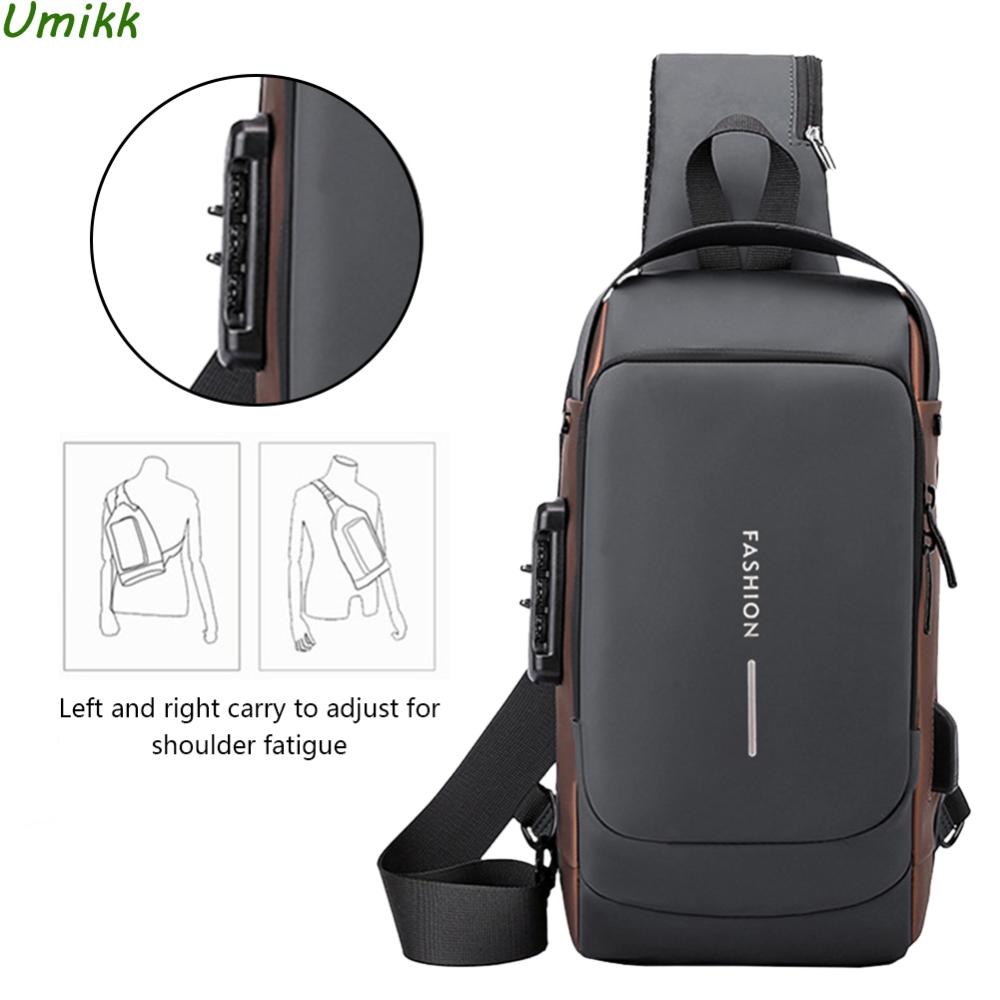 

Men Chest Bag Anti Theft USB Charging Port Sports Leather Crossbody Bag (Grey)