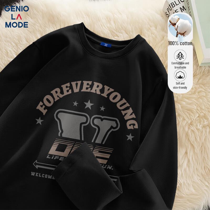 GENIOLAMODE Men's Loose Fit Long Sleeve Pure Cotton T-Shirt