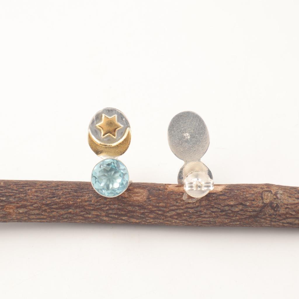 Sky Blue Topaz Gemstone 925 Sterling silver Jewelry Handmade Stud Earrings 0.8" EE-141-1