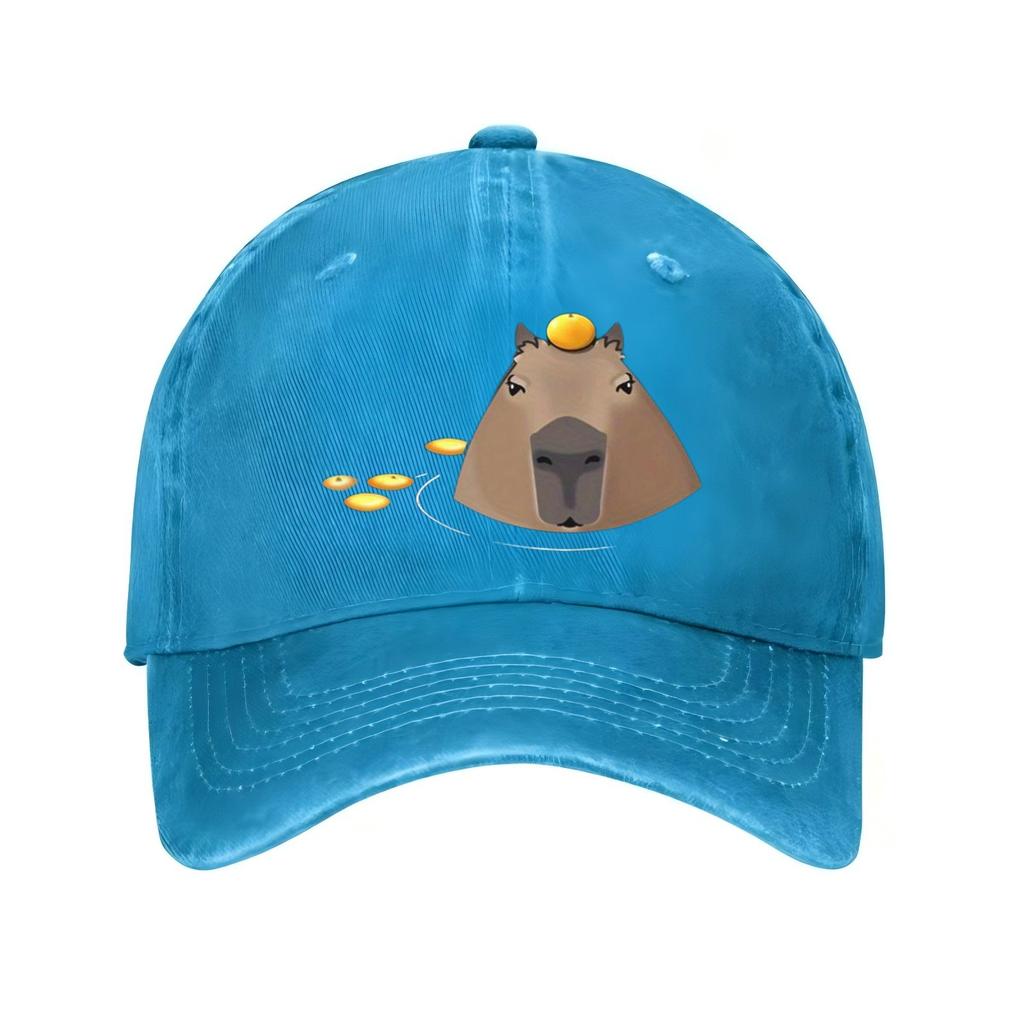 Capybara with Orange Print Baseball Cap Unisex Cotton Adjustable Snapback Cute Animal Face Casual Sun Hat