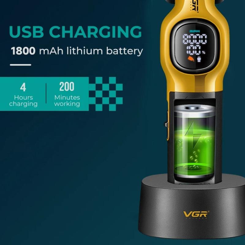 VGR V-886T Clipper Charging Base 8000Rpm Trimmer Professional Barber Rechargeable Hair Trimmer Machine for Man with LED Intelligent Digital Display