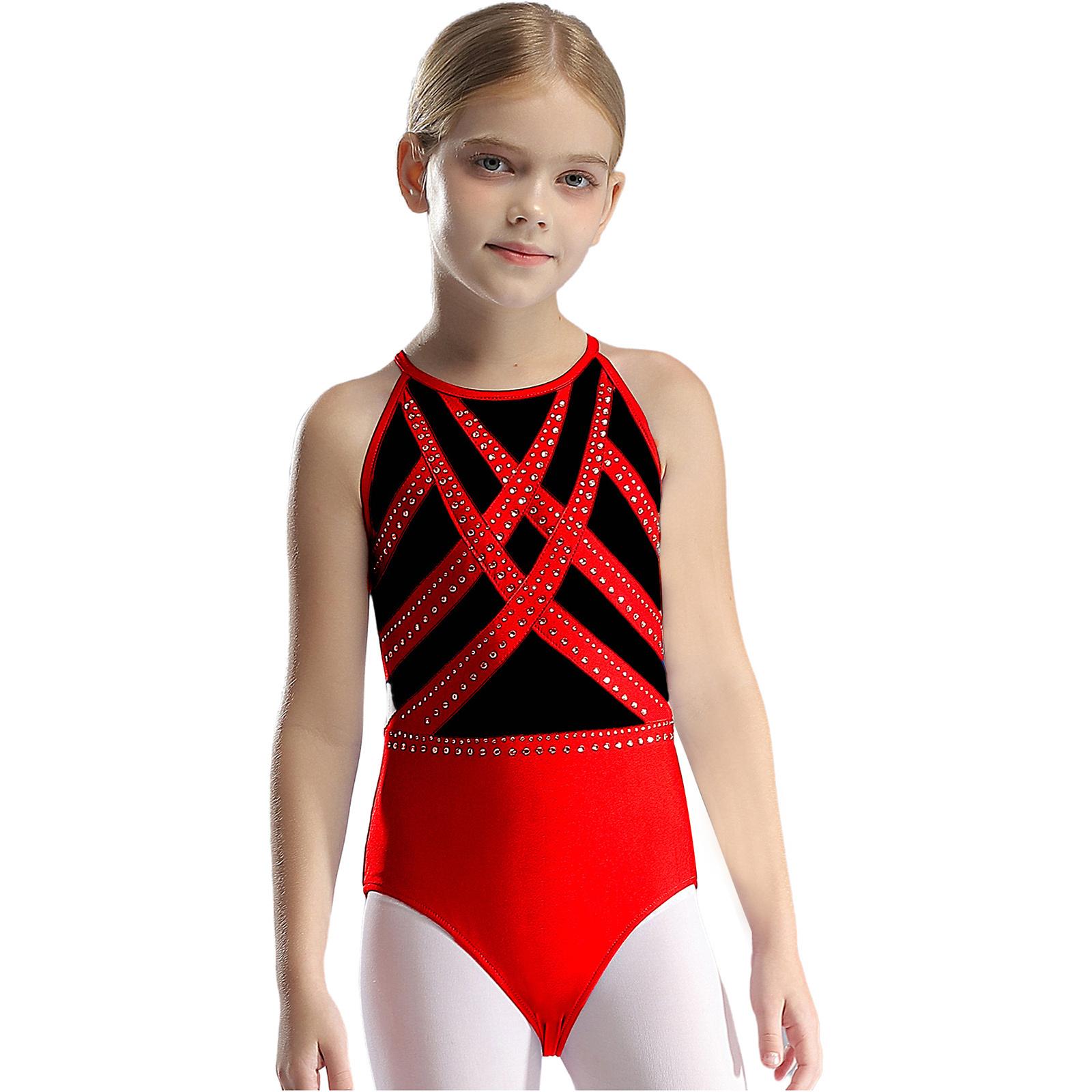 

Діти Дівчата Блискучі стрази Гімнастика Спортивний спортивний одяг Фігурне катання Балет Танцювальний одяг Спорт Тренування Боді 5-6 Years червоний