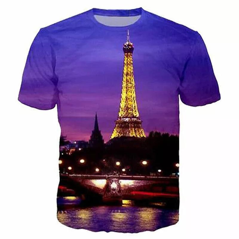 Novelty France Paris Eiffel Tower 3D Graphic Tees Y2k Men Women Short Sleeve Street Tshirt Kids Casual Oversized Tops Clothing