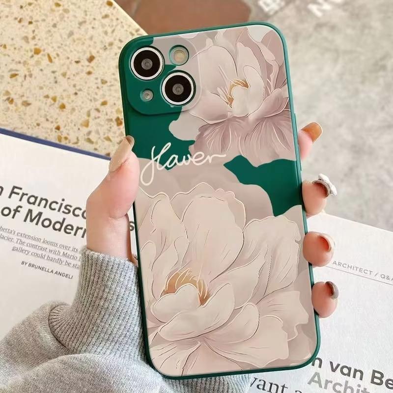 

Elegant Peony Pattern Phone Case For Samsung Galaxy S25 Ultra S26 S24 S23 FE S22 Plus S21 S20 A54 A55 A35 hockproof Soft Cover Galaxy S21 Ultra 5G темно-зеленого