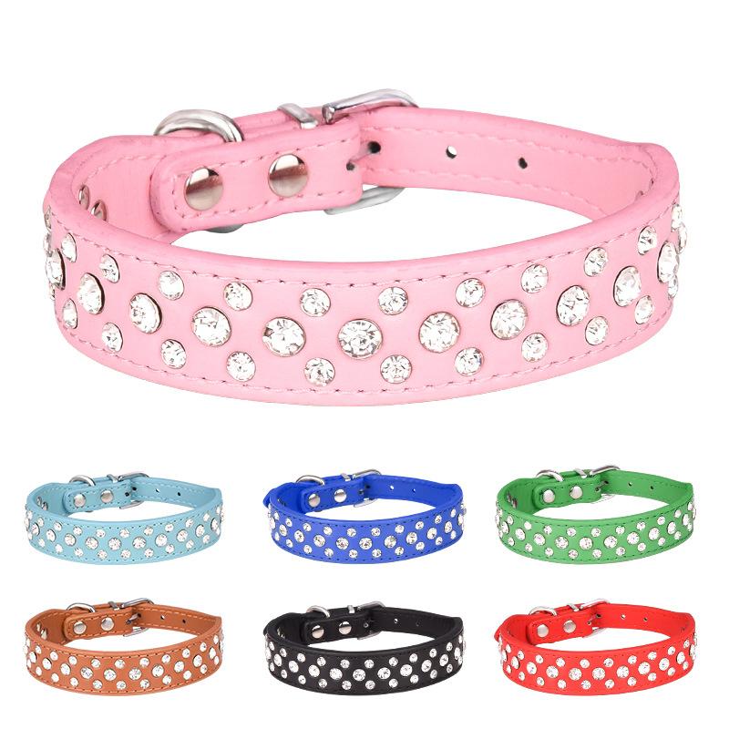 Halsbanden voor kleine honden, huisdierhalsbanden, PU-halsbanden met strass voor katten en honden, verstelbaar om te voorkomen dat huisdieren verdwalen