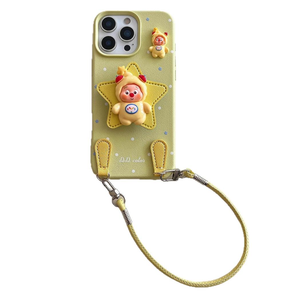 Tecknad Stjärnman iPhone-skal: Kompatibel med iPhone 13-16, Konstläder, Fallsäker, Snodd ingår, Passar Apple 17 Pro