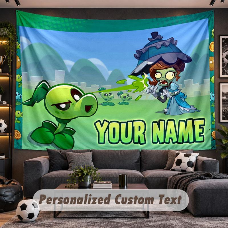 Wall Hanging Tapestry Custom NamePlants vs. Zombie Pattern Personalized Printed Fabric Wall Decor