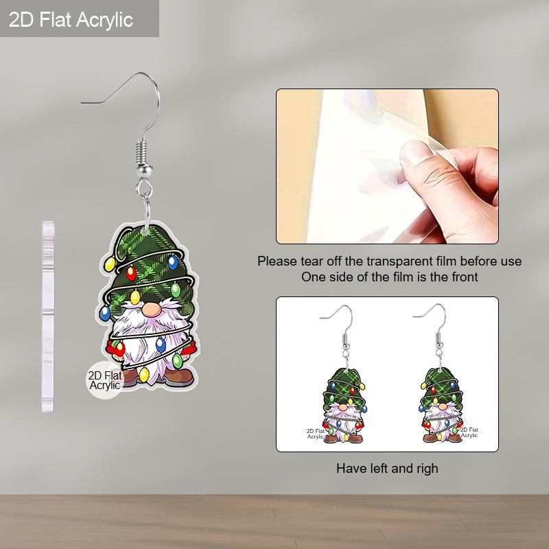 2D Flat Christmas Earrings Green Gnome Earrings for Women Cute Cartoon Christmas Acrylic Dangle Earrings Holiday Party Costume Jewelry Set