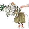 Boys' Summer 2025 Plaid Short Sleeve Shirt & Shorts 3-Piece Set