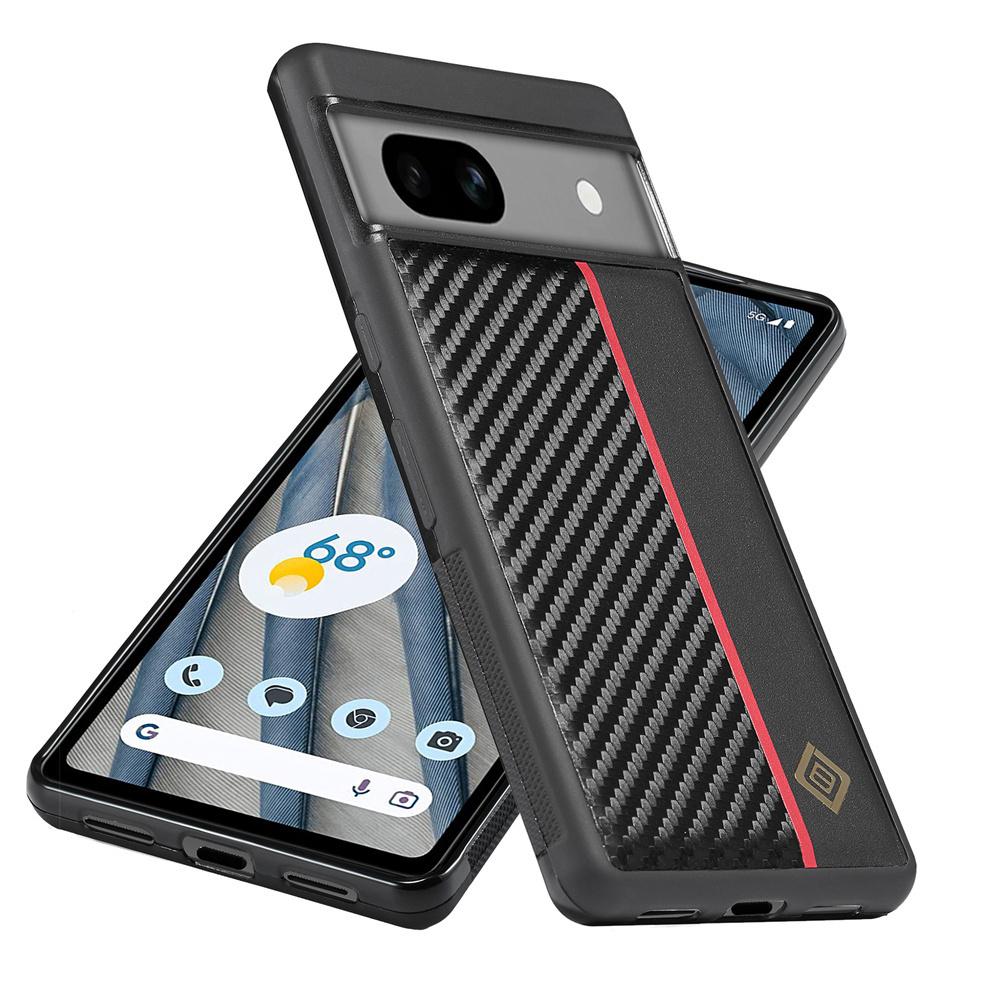 Case for Google Pixel 7,Pixel 7a,Pixel 7 Pro,Pixel 8,Pixel 8 Pro.Carbon Fiber PU Splicing Fine Grain PU Paired with Red Vertical Stripes Phone Case