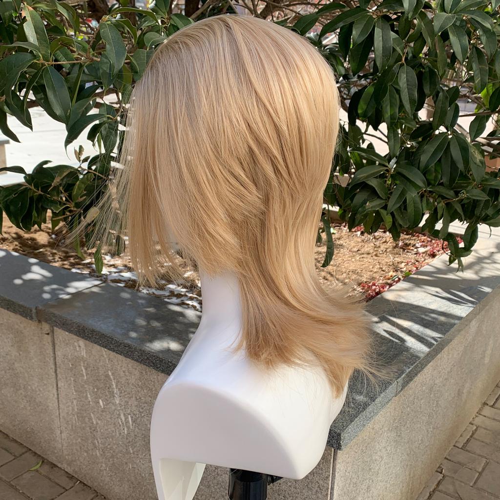 Short Mullet Head Wig Synthetic 13×4 Lace Front Wigs for Women Mixed Golden Cosplay Heat Resistant Wig for Men