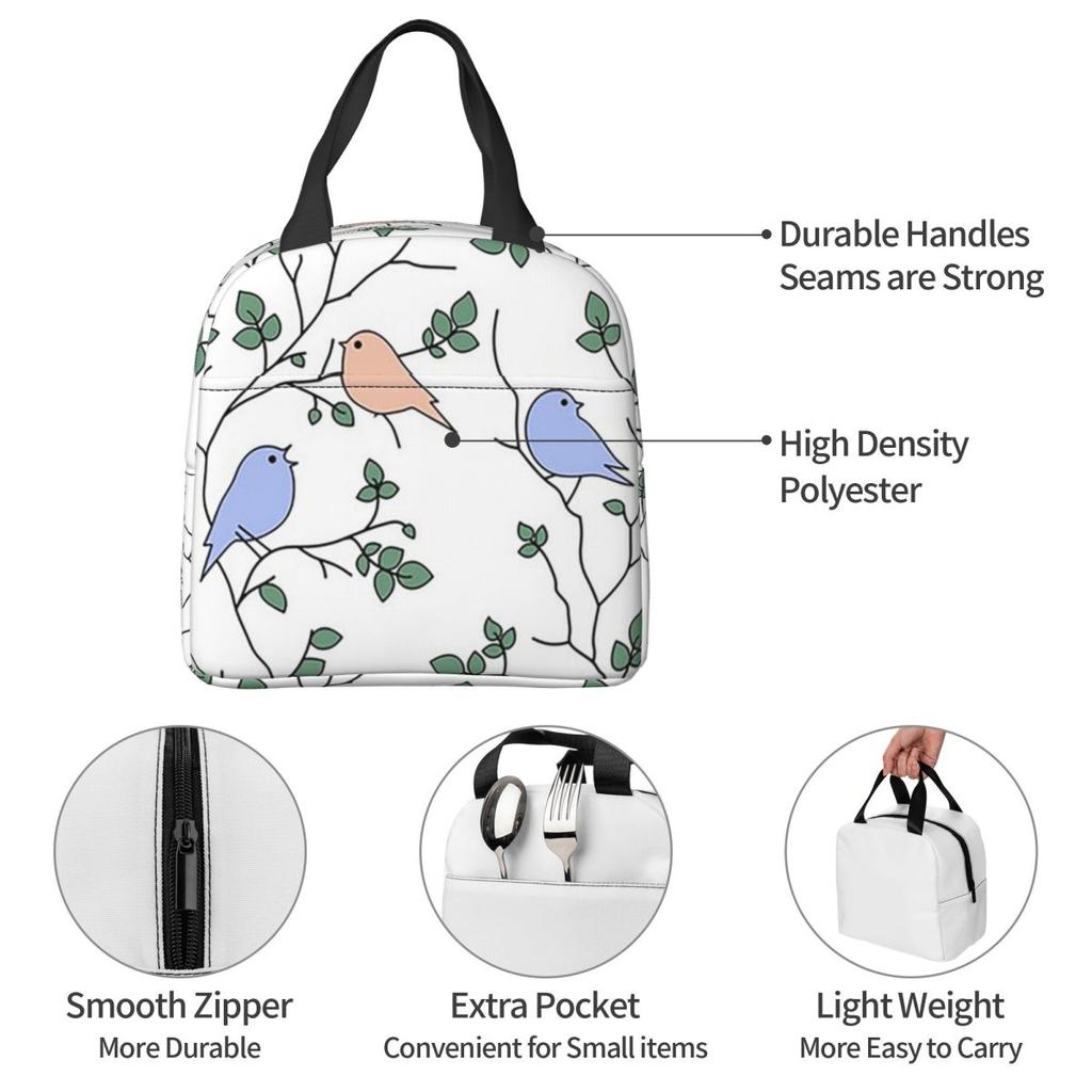 Vintage Bird And Botanical Branch Insulated Lunch Bag for Kid School Cooler Thermal Food Box Tote Portable Lunch Boxes Container