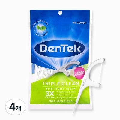 Dentech Triple Clean Disposable Dental Floss, 90 Pieces, 4 Pieces
