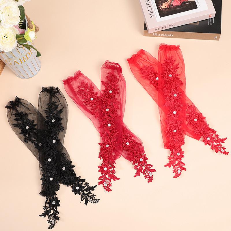 1 Pair Fingerless Gloves Hollow Out Patchwork Soft Breathable Bridal Gown Mittens Lace Embroidery