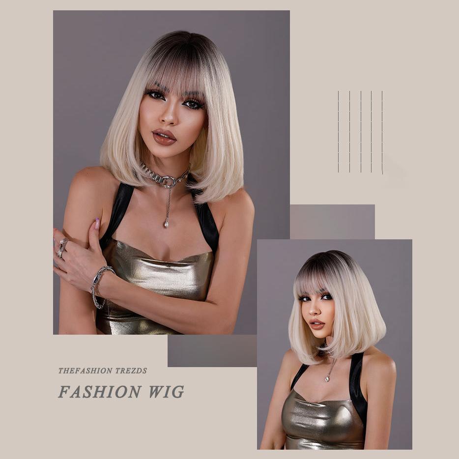 Women's 35cm Hair Simulation Hair Beige White Hair Short Hair Short Straight Hair Rose Hair Net Headwear Full Headwear Natural Reality Wig