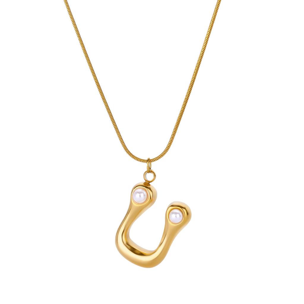 Initials Letter Pearl Necklaces For Women Gold Color Stainless Steel Letter Necklace Chain Collar Necklace Wedding Jewelry Gift