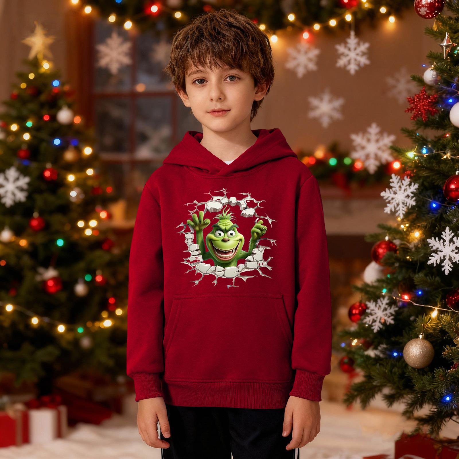 

Рождественский свитшот для мальчиков и девочек, уродливая рождественская футболка, свитшот с круглым вырезом, для малышей, с длинным рукавом, пуловер, наряд, топы 140 красный