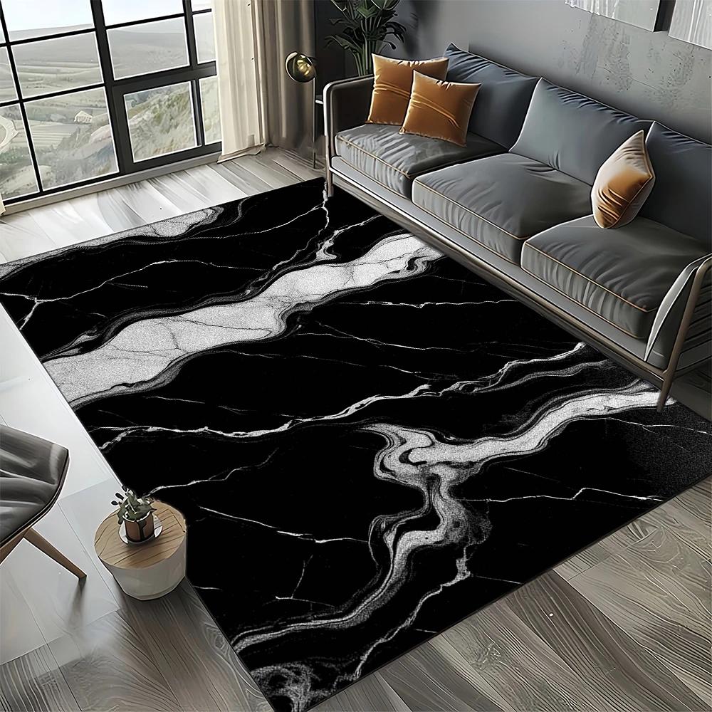 2025 New Style Fashion Marble Black White Gold Stone Carpet Rug for Living Room Bedroom Home Sofa Decoration,Non-slip Floor Mat