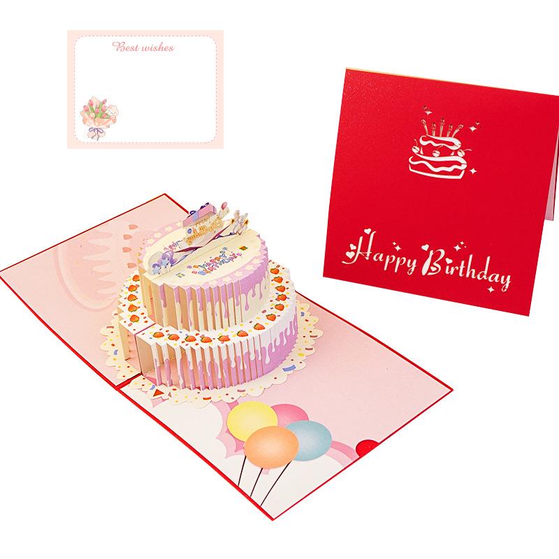 3D Birthday Cake Pop-up Greeting Card with Blessings for Company Employees